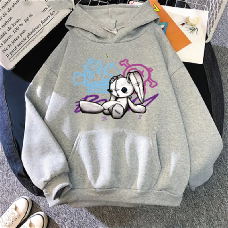 Sudadera con capucha Arcane Jinx, mono, muñeca, conejo, Graffiti, estilo Grunge, ropa Kpop, sudadera de Anime negra, ropa de calle Unisex para mujer