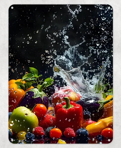 Mixed Fruits Water Splash Metal Poster Wall Tin Sign Man Cave Shed Home Plaque --Tin Sign