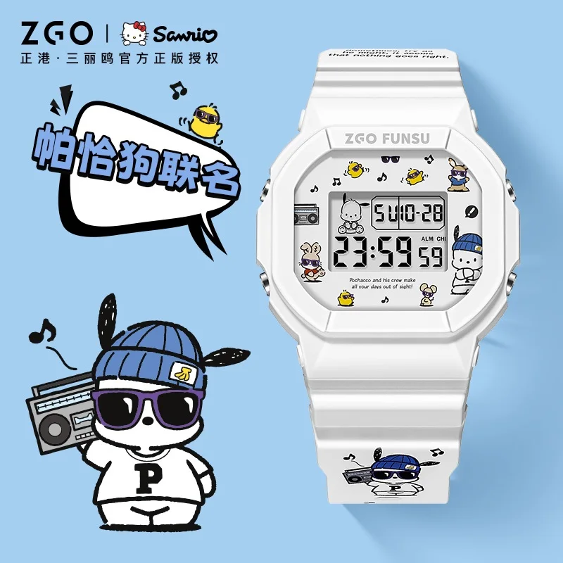 ZGO x Sanrio Pochacco Electronic Watch Children Students Cute Fashion Waterproof Luminous Chronograph Weekly Calendar 8611