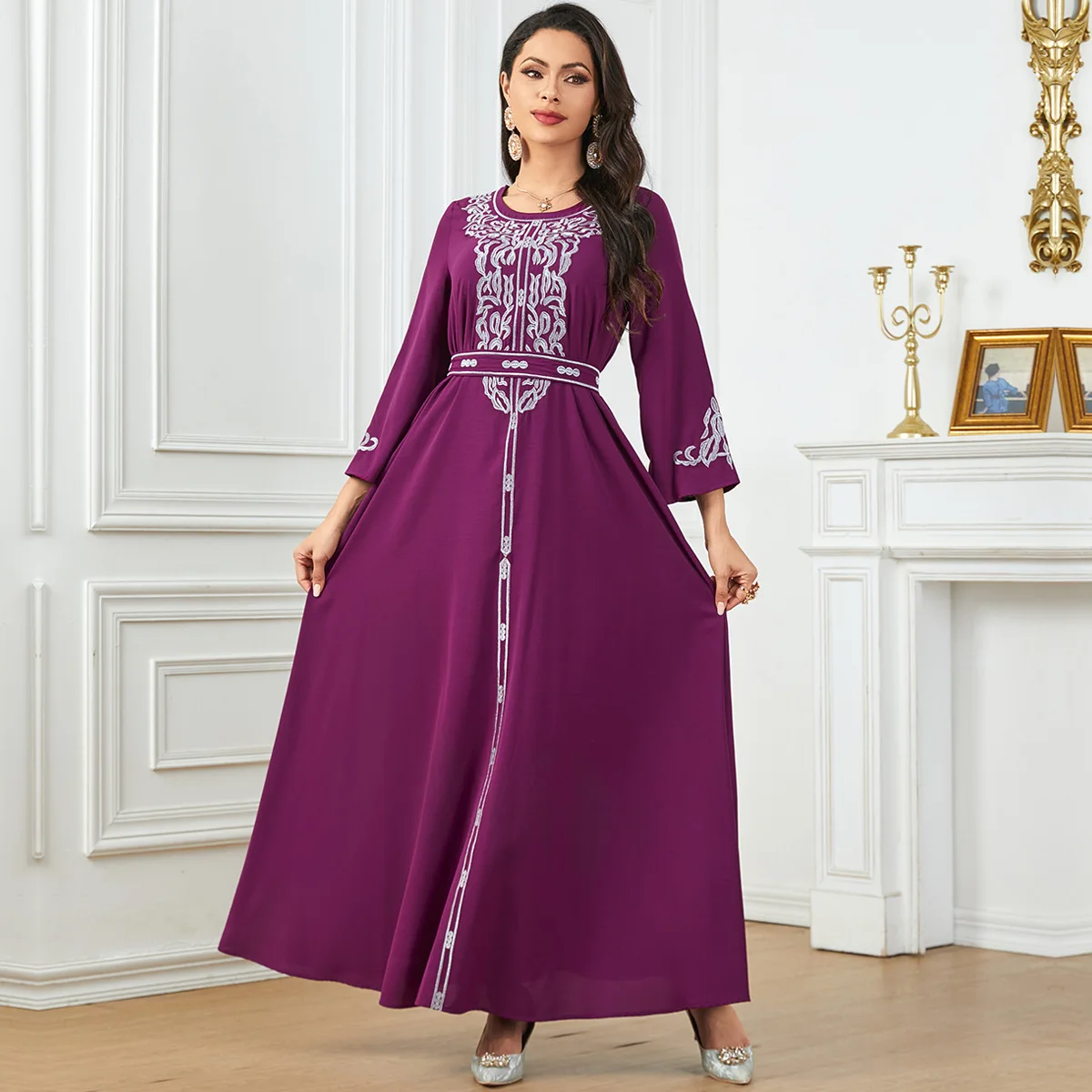 3711 New Large Swing Muslim Robe Women's Embroidered Dubai Dress