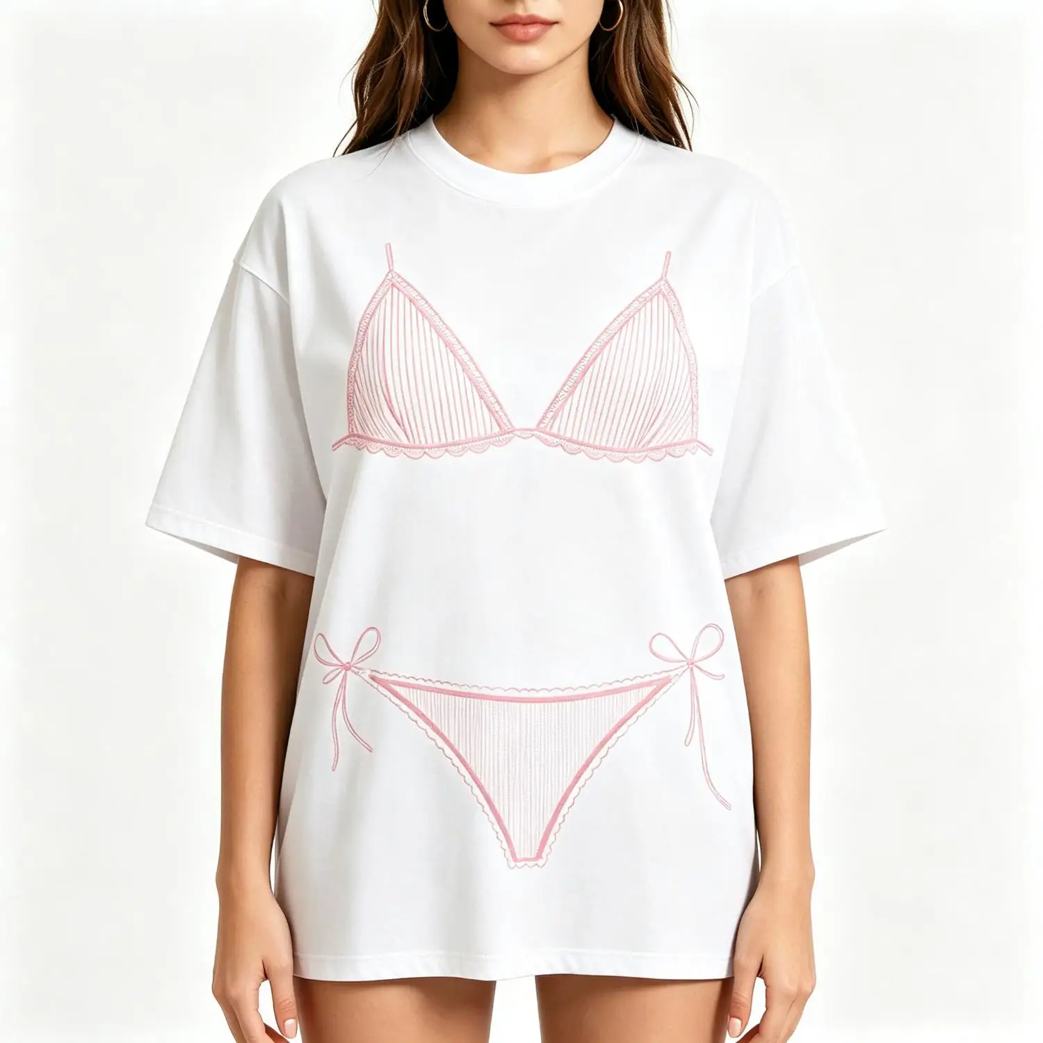 Bikini Graphic Cotton T-shirt Featuring Last Splash Seashells and Wedding Bells Bikini Body Illusion Design Fun Summer Vacation Cover-up