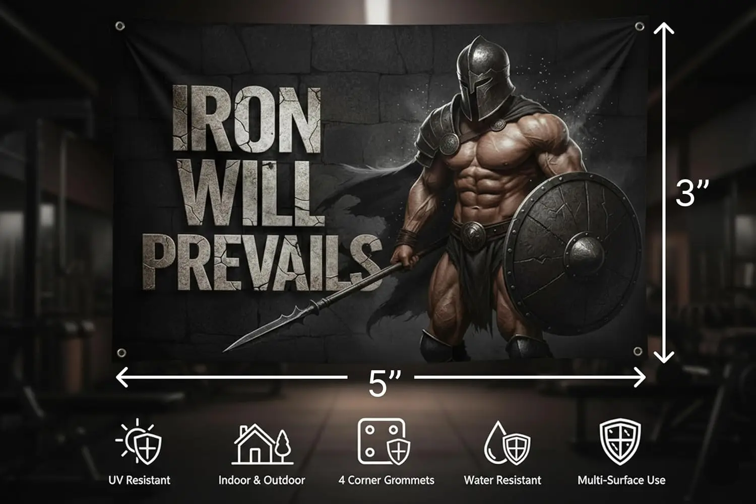 Inspirational Motivational Poster Iron Will Prevails Warrior Knight Banner Art Print Strength Gladiator Home Decor Gift