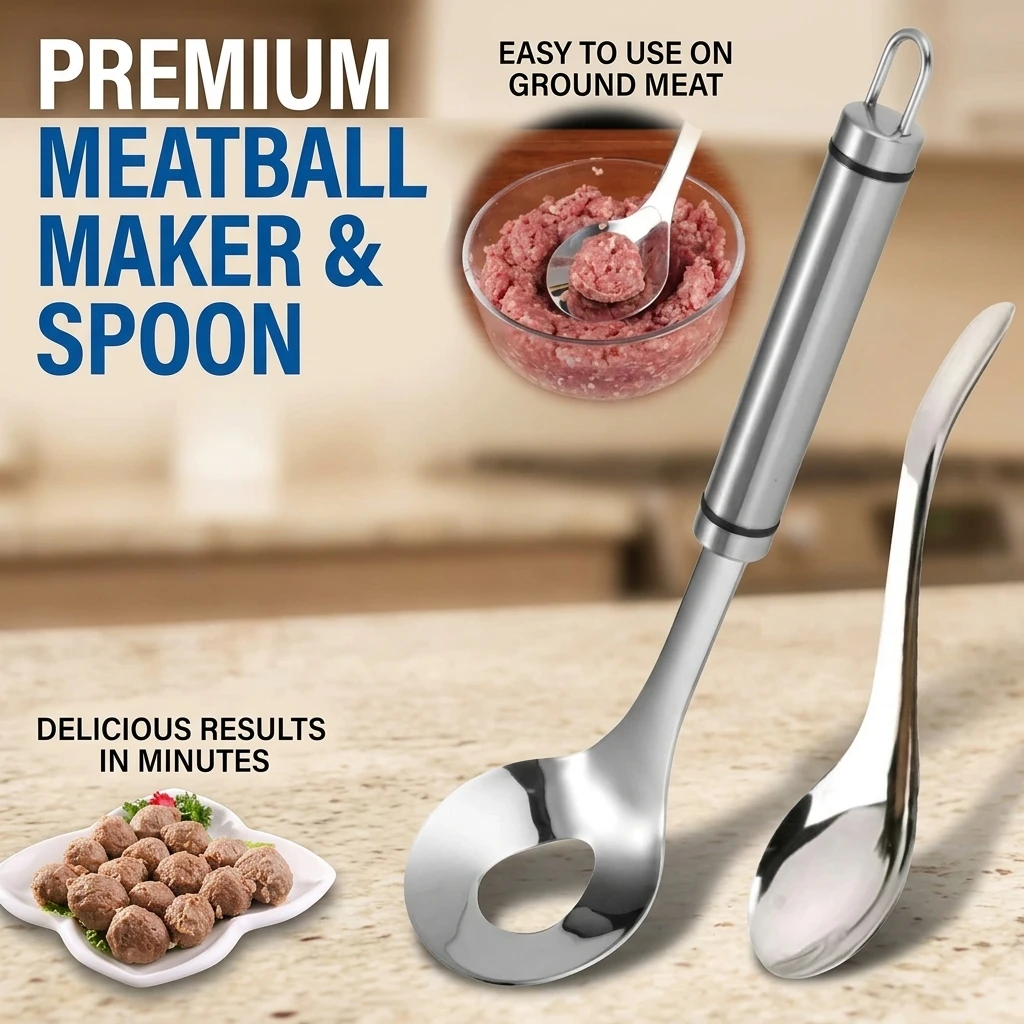 Stainless Steel 304 Rice-Meat Dumpling Spoon with Auxiliary 201 Non-Magnetic Spoon Household Hand Squeeze Fish Ball Digging Make
