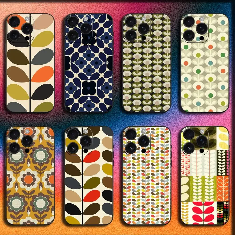 

M-Multi Stem Orla Kiely Folio Phone Case For iPhone 17,16,15,14,13,12,11,Pro,Max,Plus,E,SE4,Air,Mini Black Cover