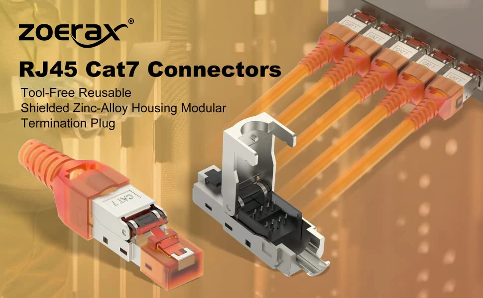 ZoeRax RJ45-Steckverbinder Cat6A CAT7 CAT8 Werkzeugfreier Abgeschirmter RJ45-Abschlussstecker, Zinklegierung Metallgehäuse – Detail 1