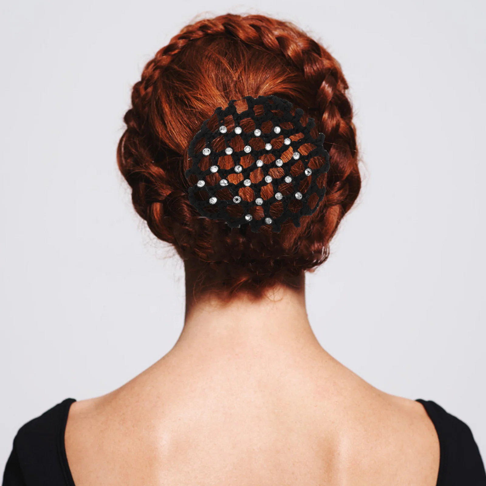 

4Pcs Elegant Black Hair Bun Nets Acrylic Rhinestone Ballet Hair Net Dance Accessory Bun Covers for Net