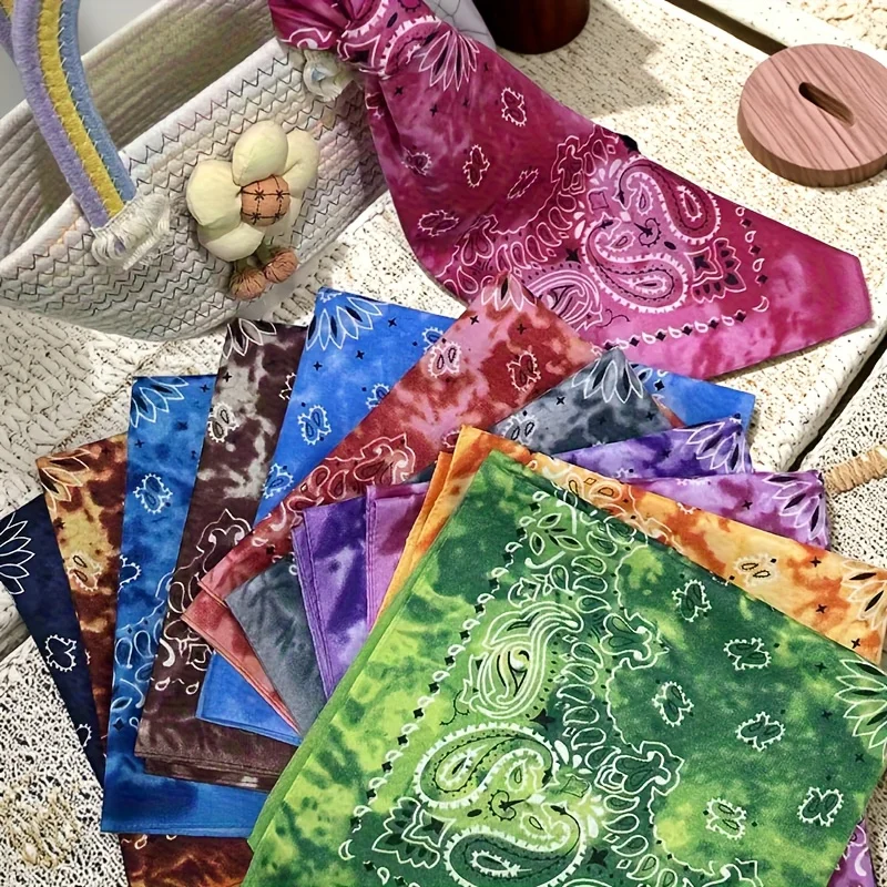 7pcs Random Color Printed Tie Dye Square Scarves, Multi-purpose Cashew Flower Wrapped Scarves, Face Scarves, Square Scarves