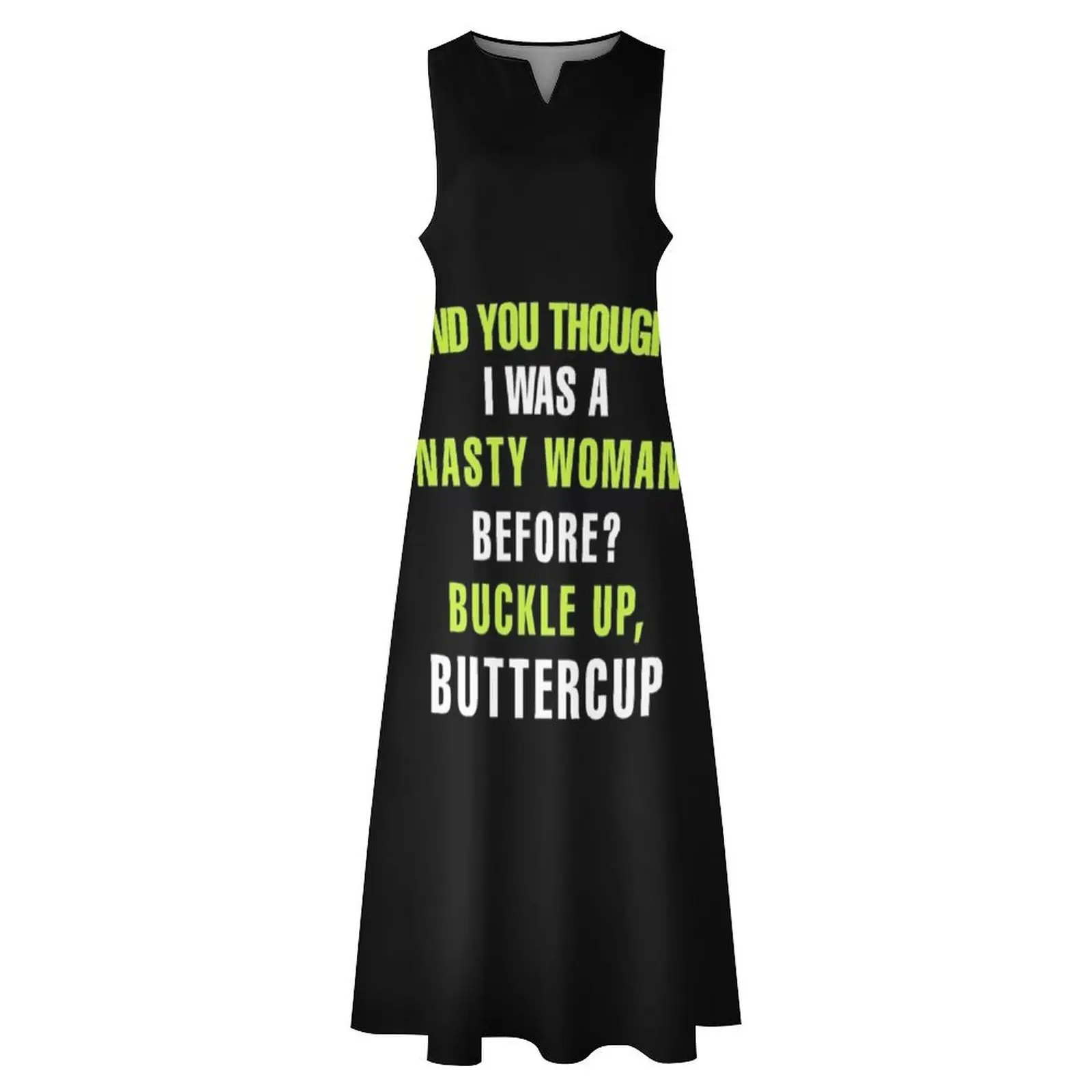 Camiseta Whoopi Goldberg - E VOCÊ GAS UM MULHER NASTY BEFORE BUCKLE UP BUTTERCUP Vestido longo vestido de noite mulher