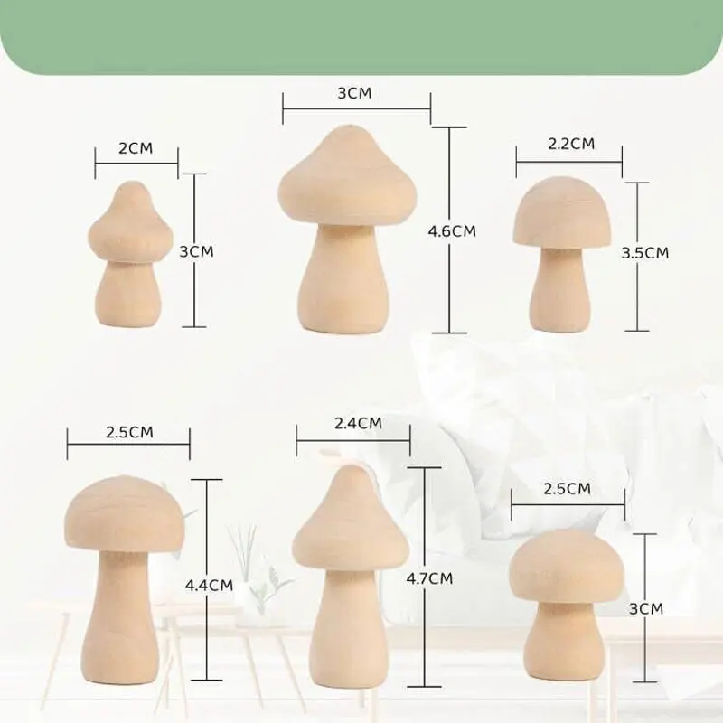 1-10Pcs Unfinished Wooden Mushroom Natural Wood Mushrooms for DIY Crafts Projects Valentine Home Decor