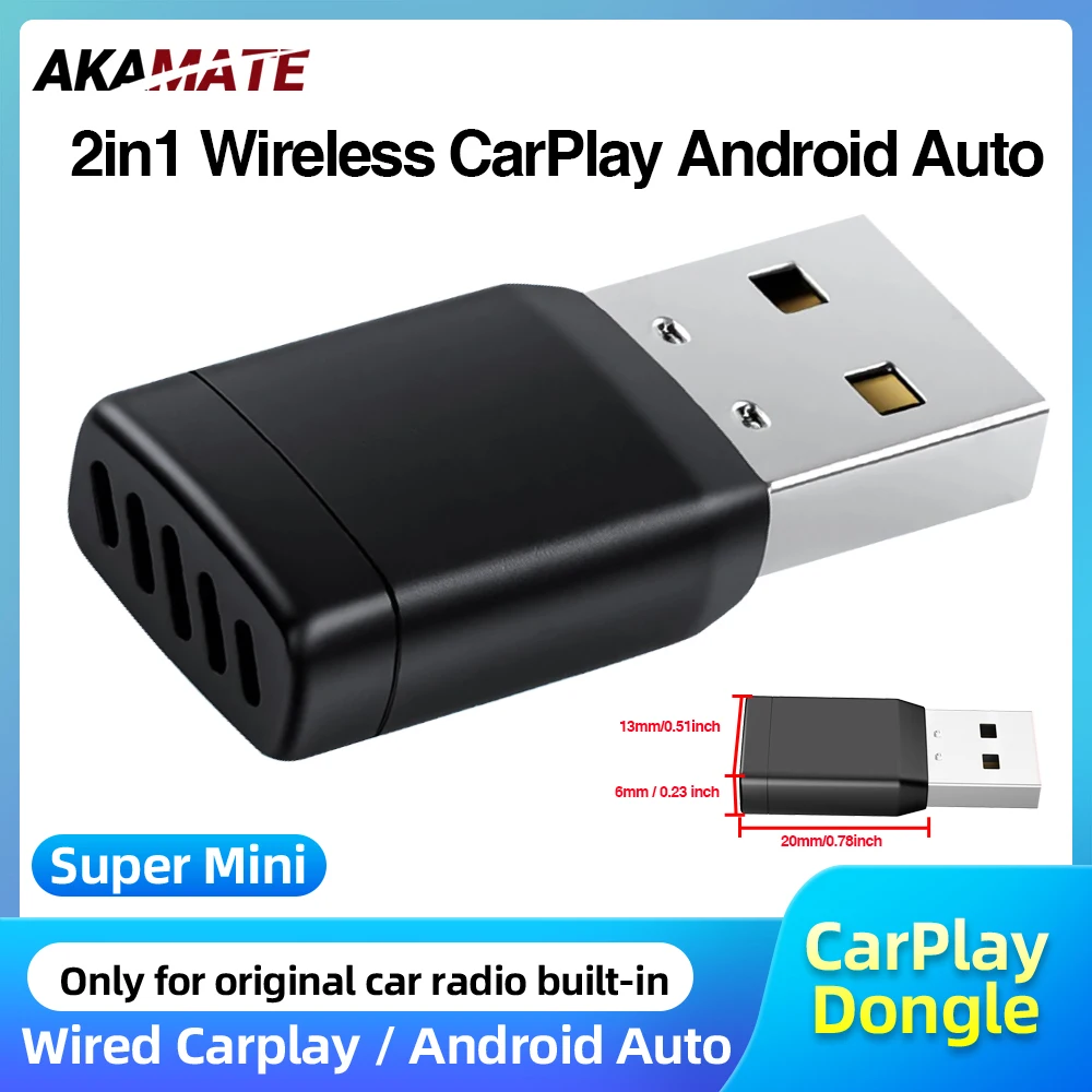 محول CarPlay اللاسلكي المحمول Android التوصيل والتشغيل التلقائي بلوتوث لراديو السيارة الأصلي السلكي إلى اللاسلكي 2in1 Super Mini