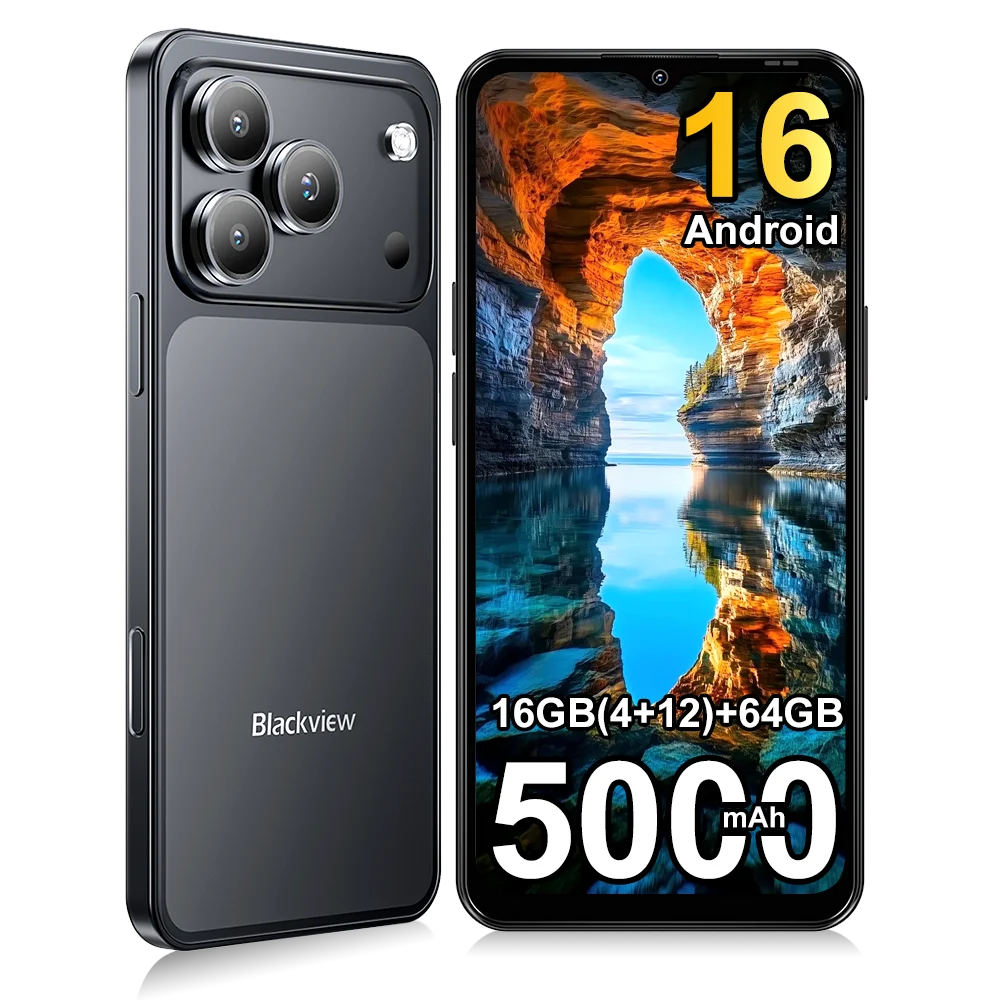 Blackview WAVE 7C Smartphone, 6,56-inch HD+ IPS-scherm, 5000 mAh-batterij, 16 GB (4+12) + 64 GB, Unisoc-telefoon, camera's 32MP + 13MP, 4G, Android 16, Dual-SIM