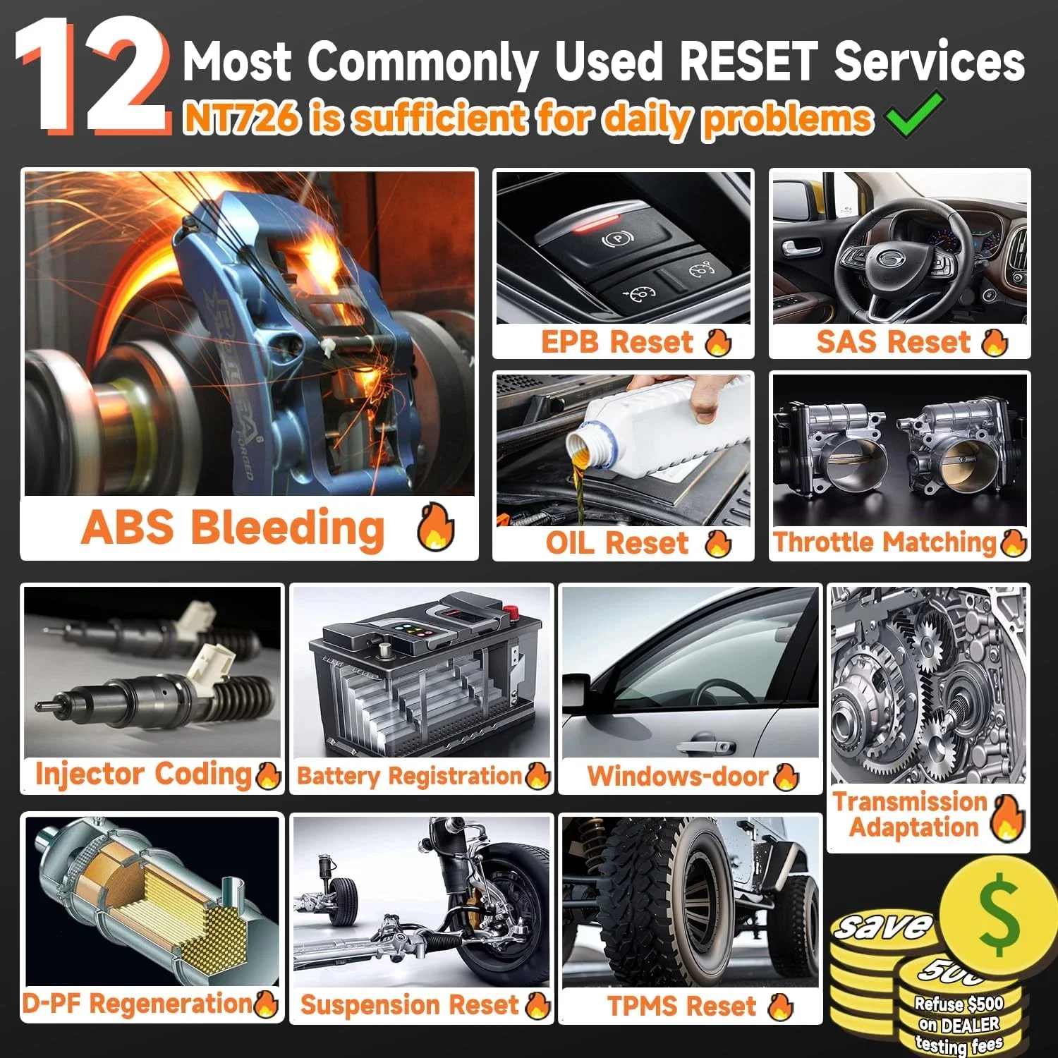 Foxwell NT726 ثنائي الاتجاه سيارة Obd2 الماسح الضوئي جميع النظام TPMS DPF ABS SRS إعادة تعيين الزيت DPF regen 12 إعادة تعيين أداة تشخيصية  #4