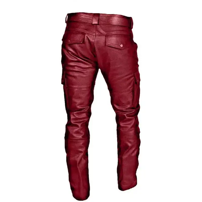 Plus Size 5XL Retro Men PU Leather Pants Street Wear Autumn Punk Style Multi Pocket Casual Pants Fashion Waterproof LeatherPants