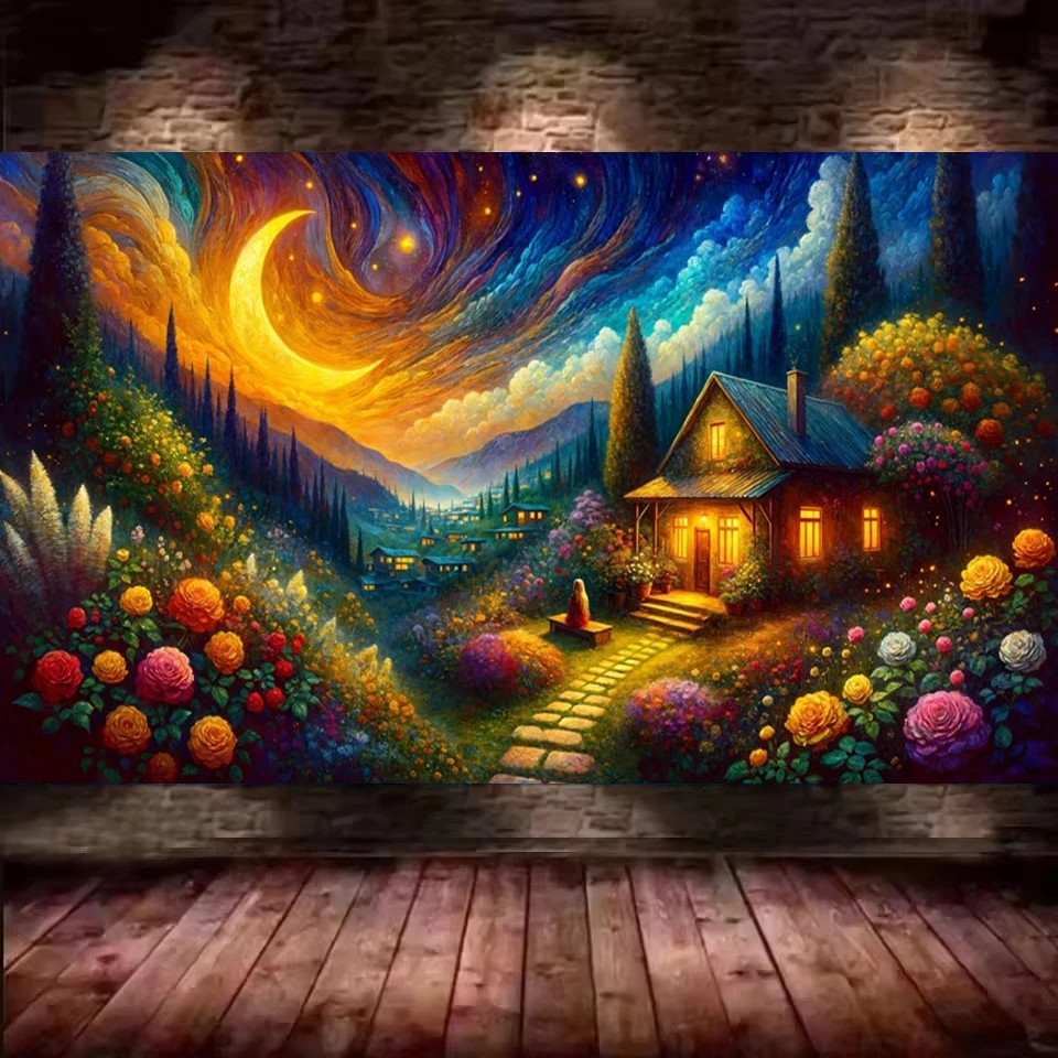 

Dreamy Valley Home,Vibrant Garden Diy Diamond Painting Full Square Round Diamond Embroidery Picture Mosaic For Living Room Decor