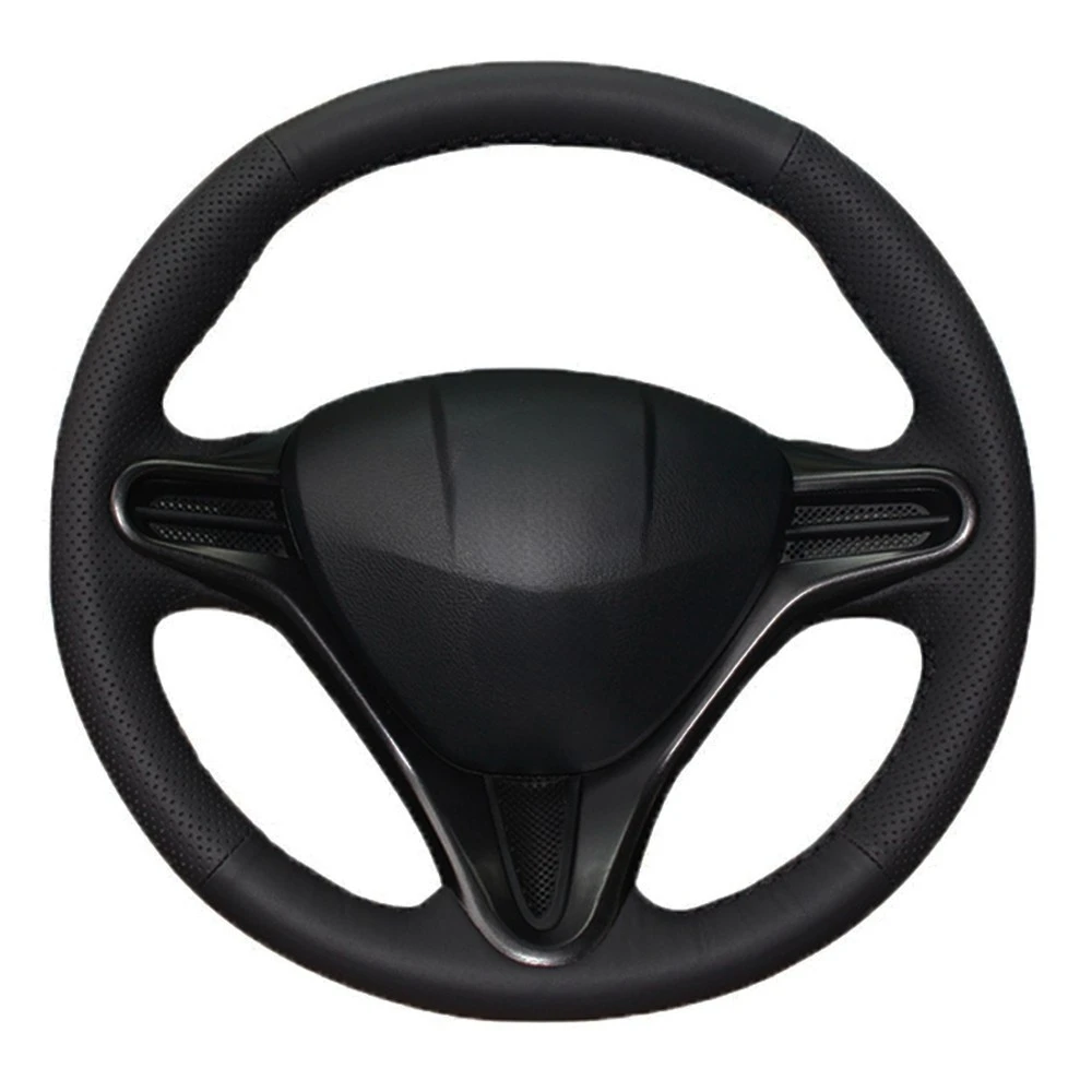 Car Steering Wheel Cover DIY Hand-stitched Black Artificial Leather For Honda Civic Civic 8 2006-20011 (3-Spoke)