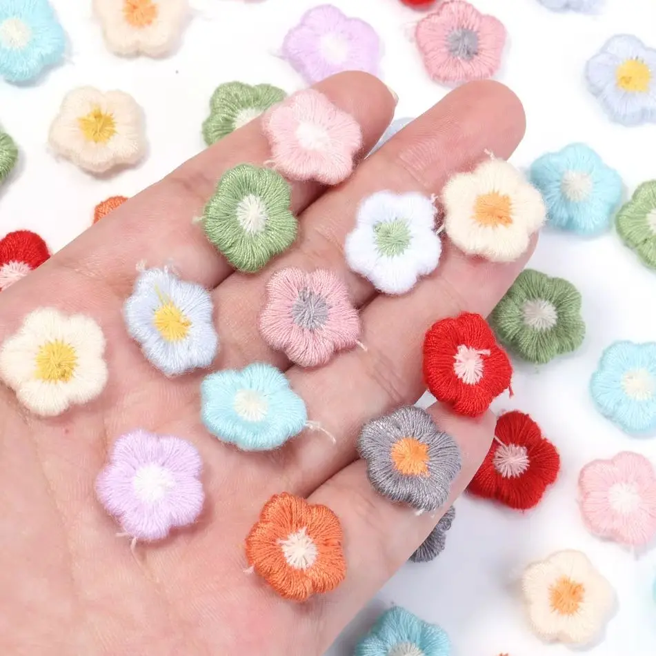 50pcs/lot Mini Handmade Embroidered Flower Patches Colorful Plum Blossom Applique DIY Clothes Headwear Decor Sewing Supplies