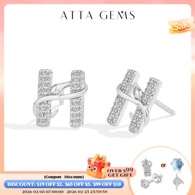 

ATTAGEMS изысканные серьги-гвоздики со змеей и муассанитом, стерлинговое серебро 925 пробы, серьги с буквой H для женщин и мужчин, вечерние украшения с загадочными