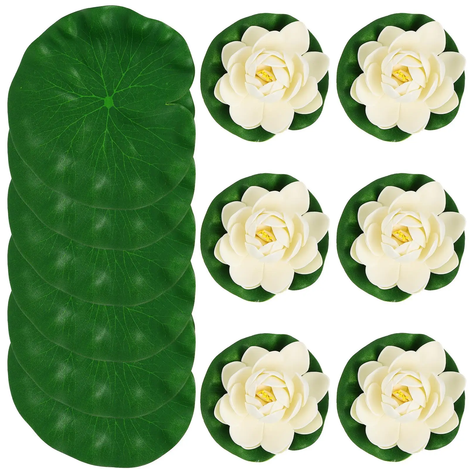 

12 Pcs Artificial Lotus Flowers Floating Lily Pads 6 White 11cm 6 Green 18cm Lifelike Aquarium Decor Pond nament Safe Material