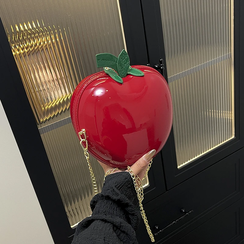 

PVC Solid Zipper CHAINS Crossbody Bags Apple Shape Cute Niche Design Bags 2025 New Trend High Quality Party Women's Handbags