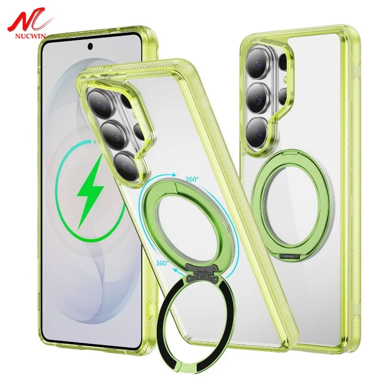 Für Magsafe TPU Acryl Anti-Rutsch-Stoßfängerhülle für Samsung S26 Ultra Galaxy S26 Plus Transparente 360 ​​drehbare Halterung mit Ständerabdeckung