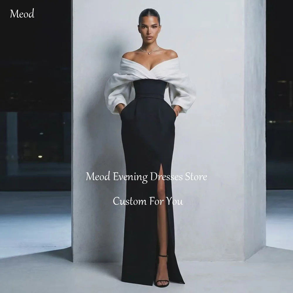 

MEOD Vintage High Slit Evening Gown Sweetheart Satin Off The Shoulder Prom Dress Floor Length Backless Mermaid Customized