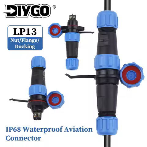 LP/SP13 1 Set Aviation Connectors IP68 Waterproof 2/3 Pin Nut/Flange/Docking Male Plug &amp; Female Socket Panel Mount Solderless