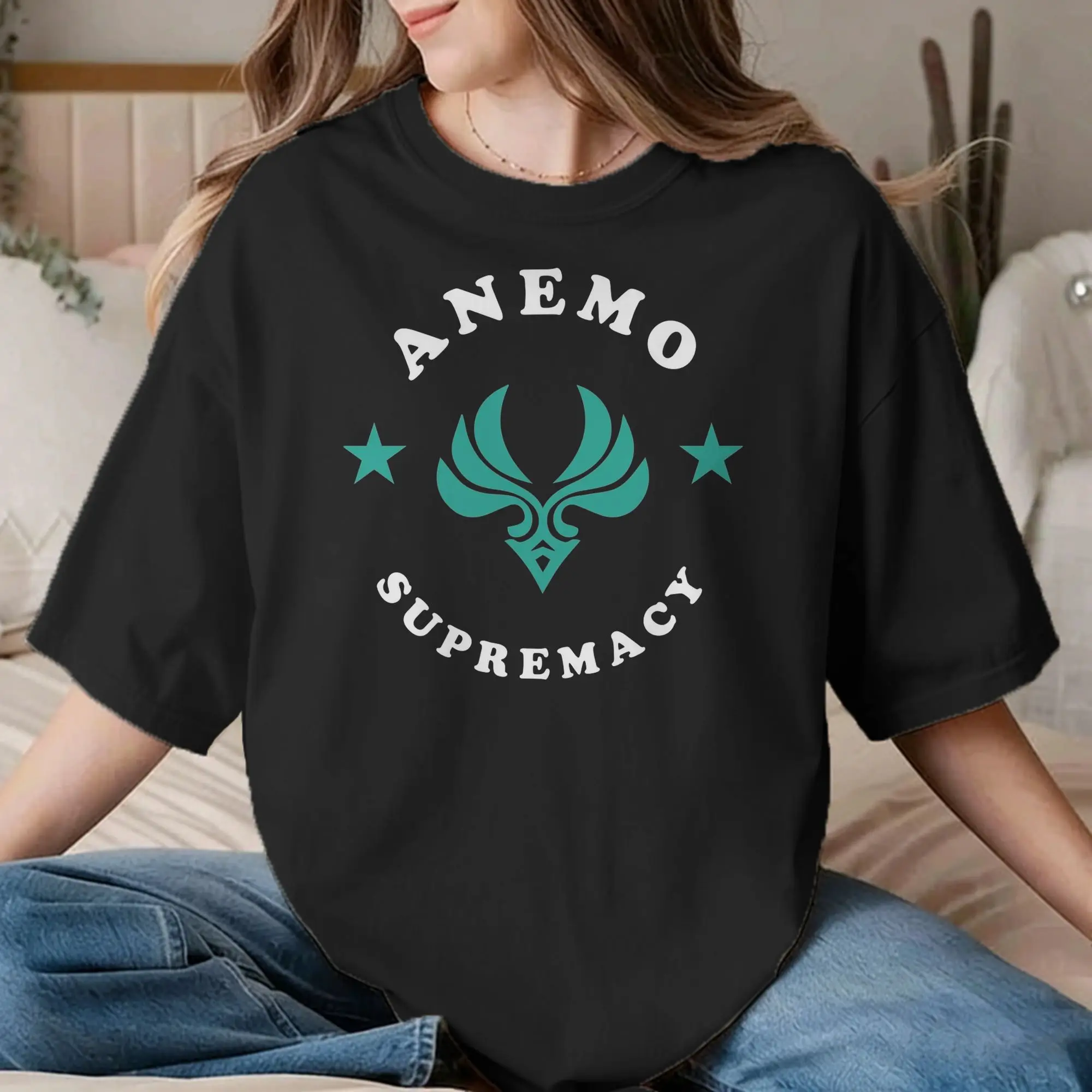Men Women's Anemo Crystalfly Game T Shirts Genshin Impact Pure Cotton Clothing Casual Short Sleeve Round Neck Tees Gift T-Shirts