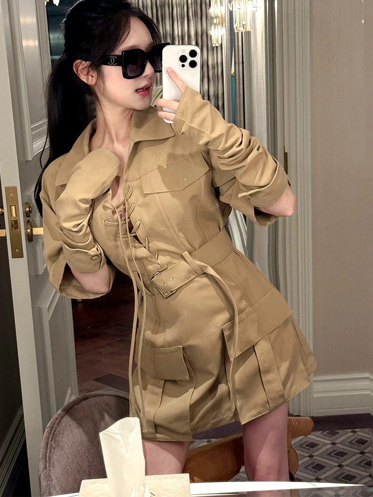 

Balmai2w Retro Tie Waist Slimming One-Piece Coat Manhattan Autumn Collection Faionable Commute Sle Regular Sve Length