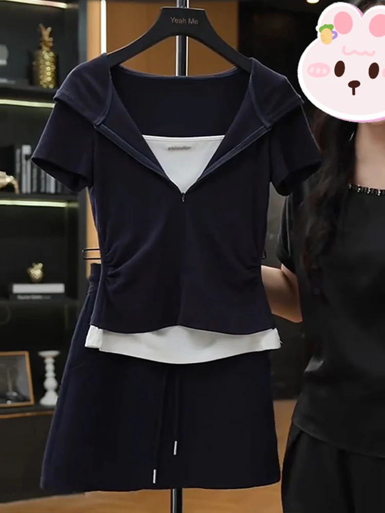 

Летний повседневный комплект: футболка и юбка миди с высокой талией, застежка на молнии, средней плотности, полиэстер...