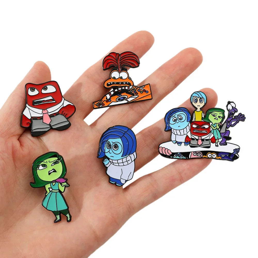 Disney Inside Out 2 Toys Enamel Brooches Anime Figures Joy Sadness Anger Metal Badge Backpacks Lapel Pins Jewelry Accessories