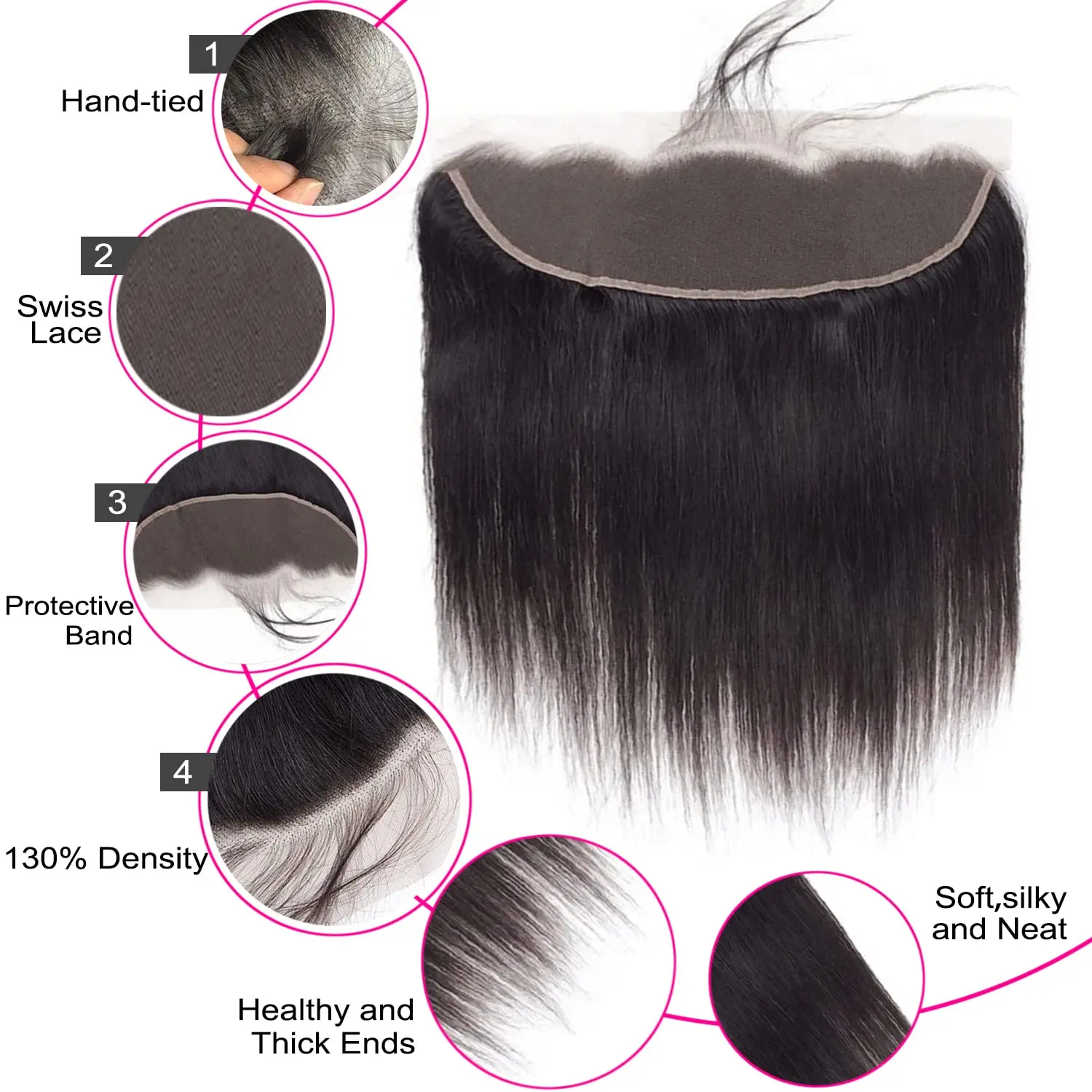 Straight 100% Brazilian Human Hair 13x4 HD Lace Closure Frontal for Women Natural Black Color