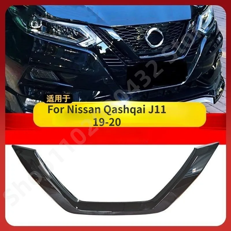 Car styling Fit For Nissan Qashqai J11 19-20 carbon fiber texture/Gloss black Front Grill Trim Cover