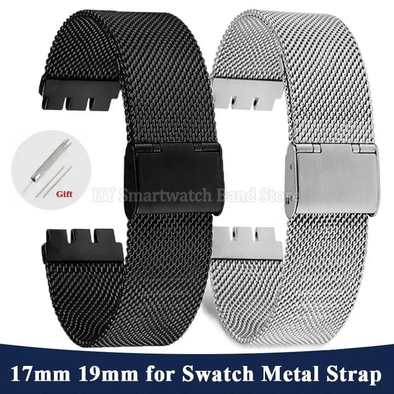 17mm 19mm 20mm Edelstahlarmband für Swatch Series Ersatzarmband Milanese Mesh Strap Schwarz Silber Handgelenkband Zubehör