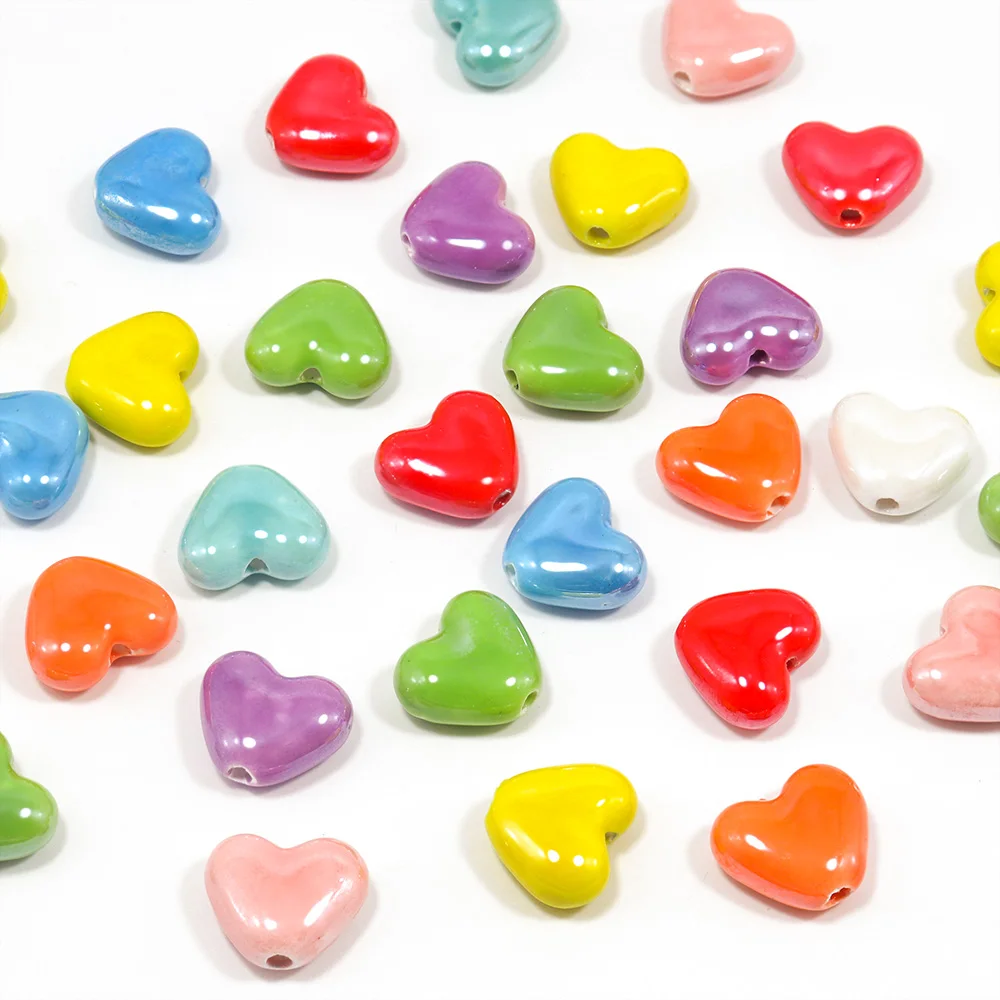 20pcs Heart-shaped Ceramic Beads For Jewelry Making Earring Bracelet 13x15mm Multicolor Llorful Ceramic Palm Jewelry Accessories