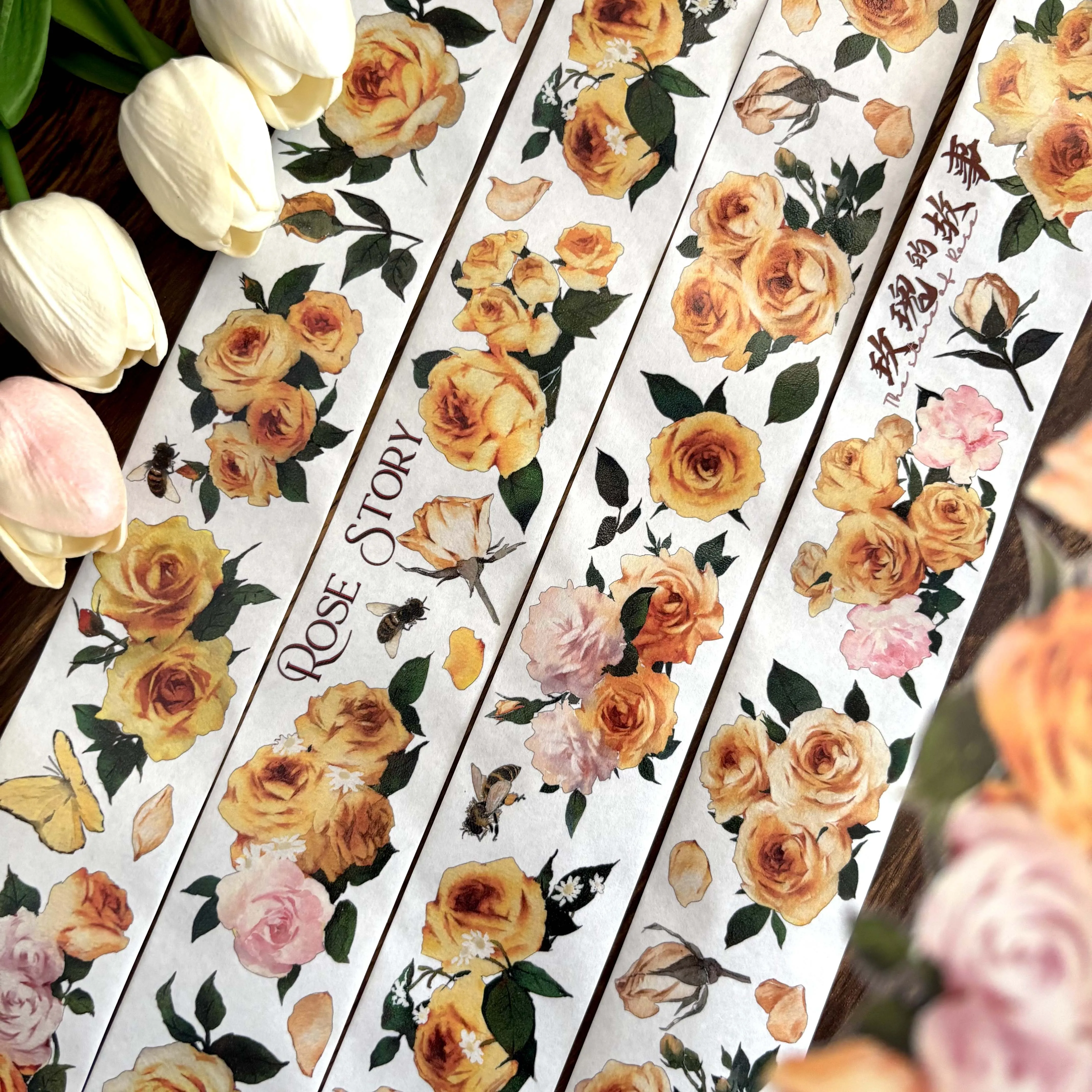 Flower Club Studio Vintage Rose Story Washi PET Tape for Plan Card Making DIY Scrapbooking Plan Decorative Sticker