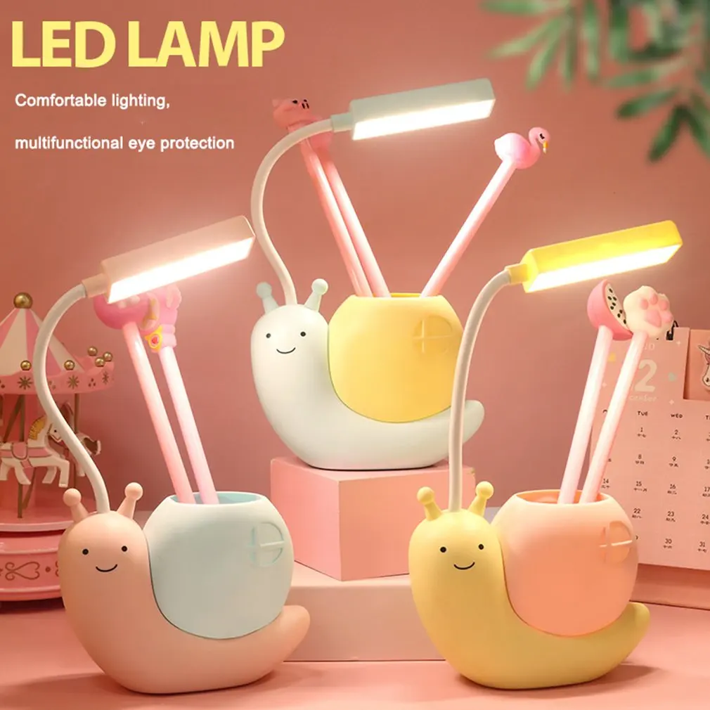 

1pcs Nordic Cute Snail Desk Lamp USB Charging Pen Holder Lamp Kid LED Night Light Reading Lamp With Pen Organizer Table Light