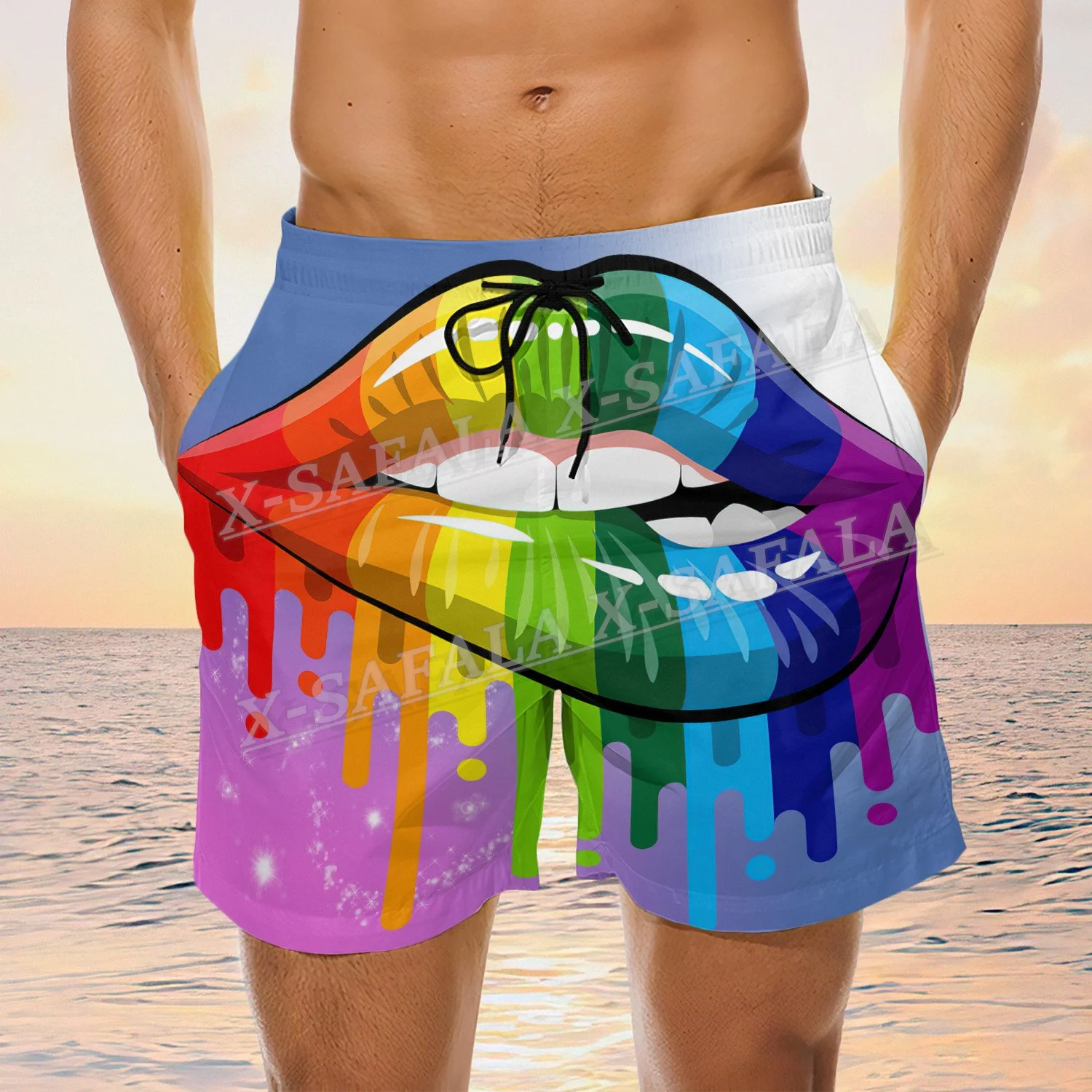 Lesbiche Rainbow Lips pantaloncini da bagno lussuosi veloex Summer Seaside Gay Beach Shorts pantaloncini da bagno da uomo Half Pants pantaloni da equitazione-3