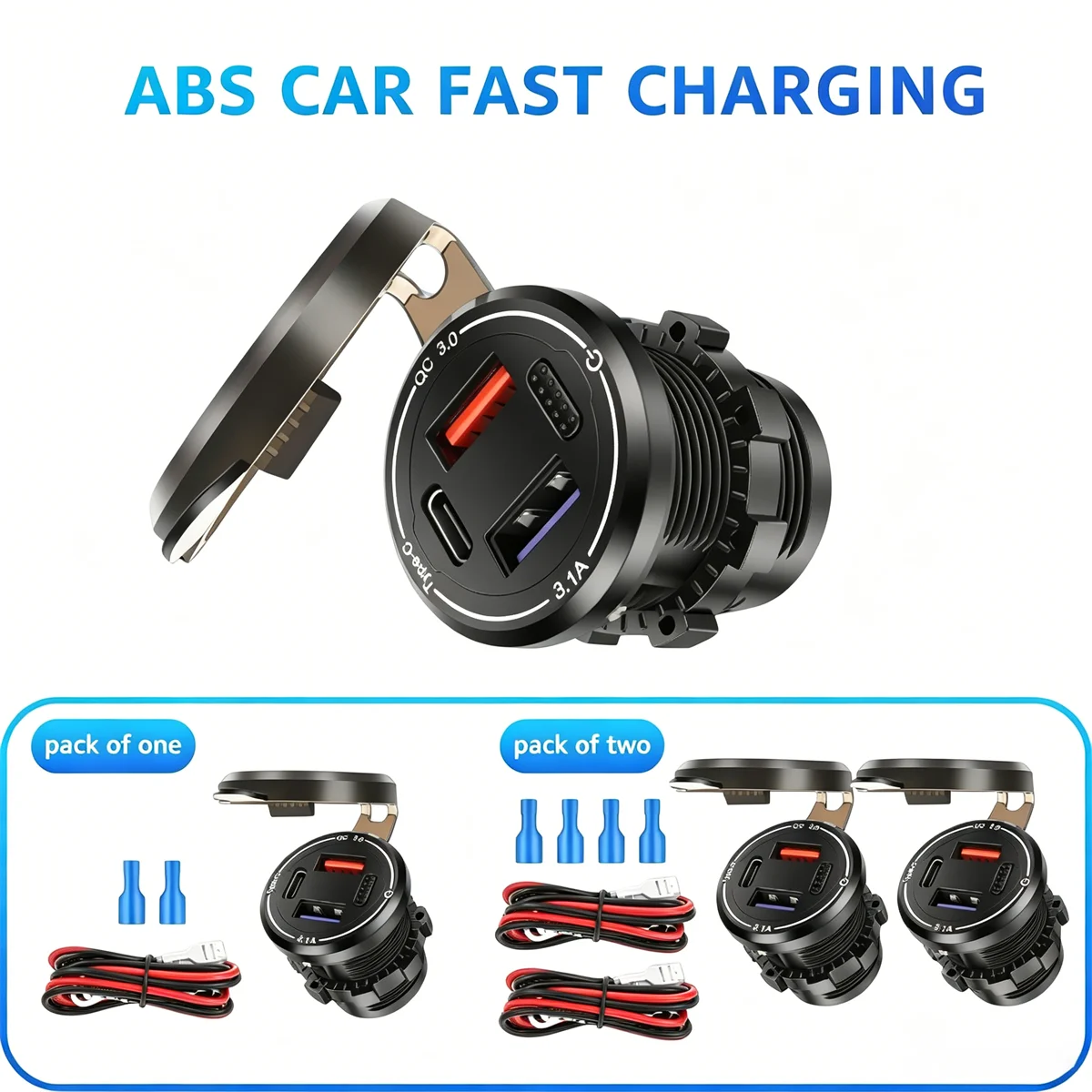

66W 3 Ports Car USB Charger Socket 30W PD Type C 18W QC3.0 Fast Charging Adapter with ON OFF Switch for 12V 24V Marine Truck RV