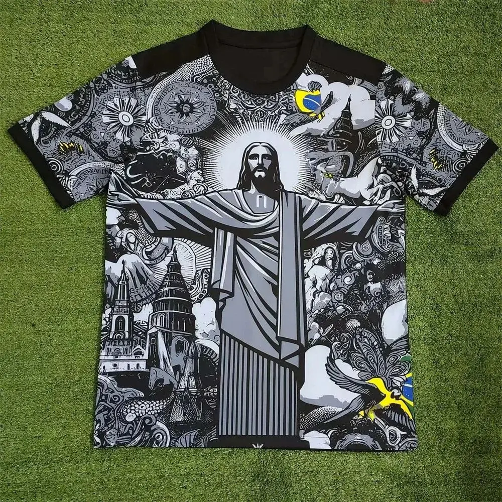 

24-25 Brazil Special Edition Jesus Black Grey Soccer Jersey Adult Children Summer Outdoor Sports Soccer Training Crew-neck T-shi