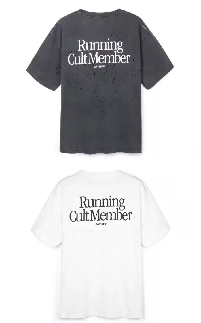 SATISFY washed old ripped sports light short-sleeved T-shirt
