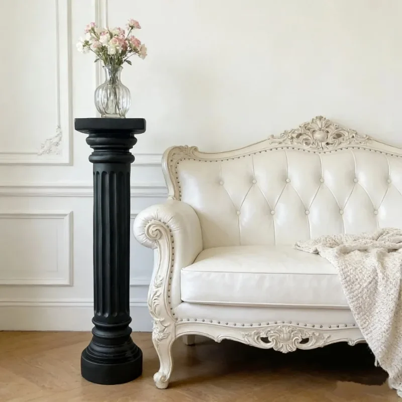 Pure black texture thin high Roman column indoor home entrance living room decoration window shooting props ornament