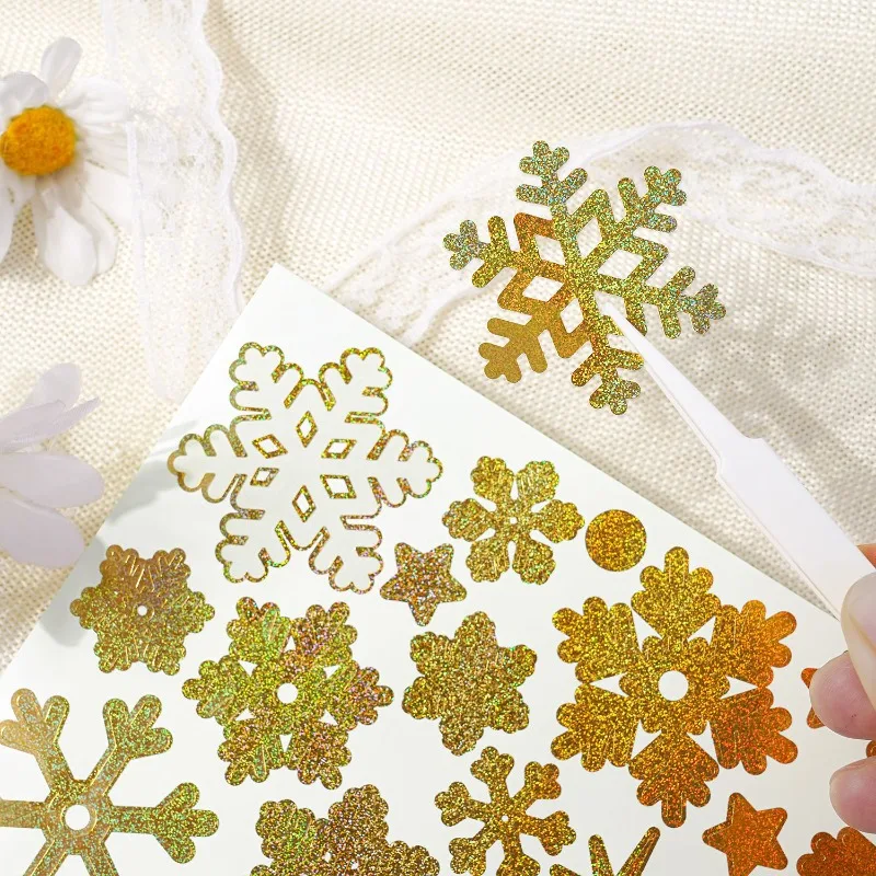 

3 шт. блестящие лазерные виниловые наклейки со снежинками, Новый год, Рождество, сделай сам, декоративные наклейки для подарочной упаковки, поздравительная открытка, бутылки вина