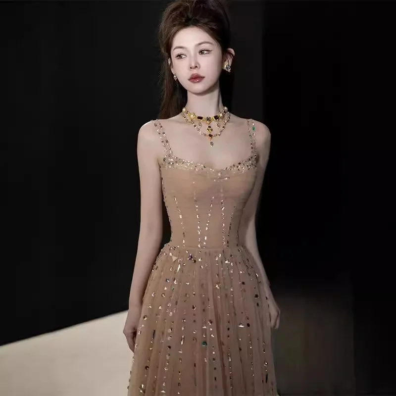 

Elegant Evening Gown Women's New 2025 Luxury Hostess Strap Long Dress High-Quality Celebrity Dress Chinese Production