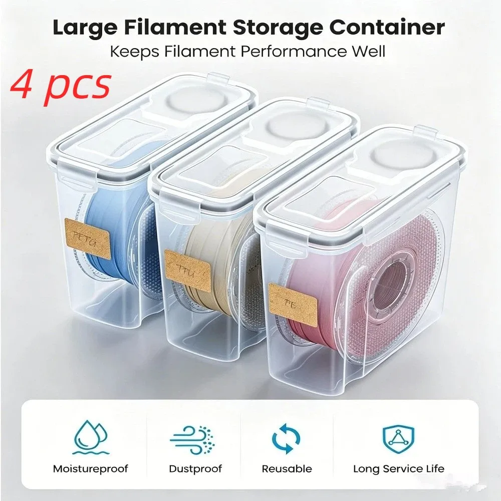 

4Pcs Airtight 3D Printing Filament Container Dustproof Waterproof Filament Storage Organizer Portable Transparent