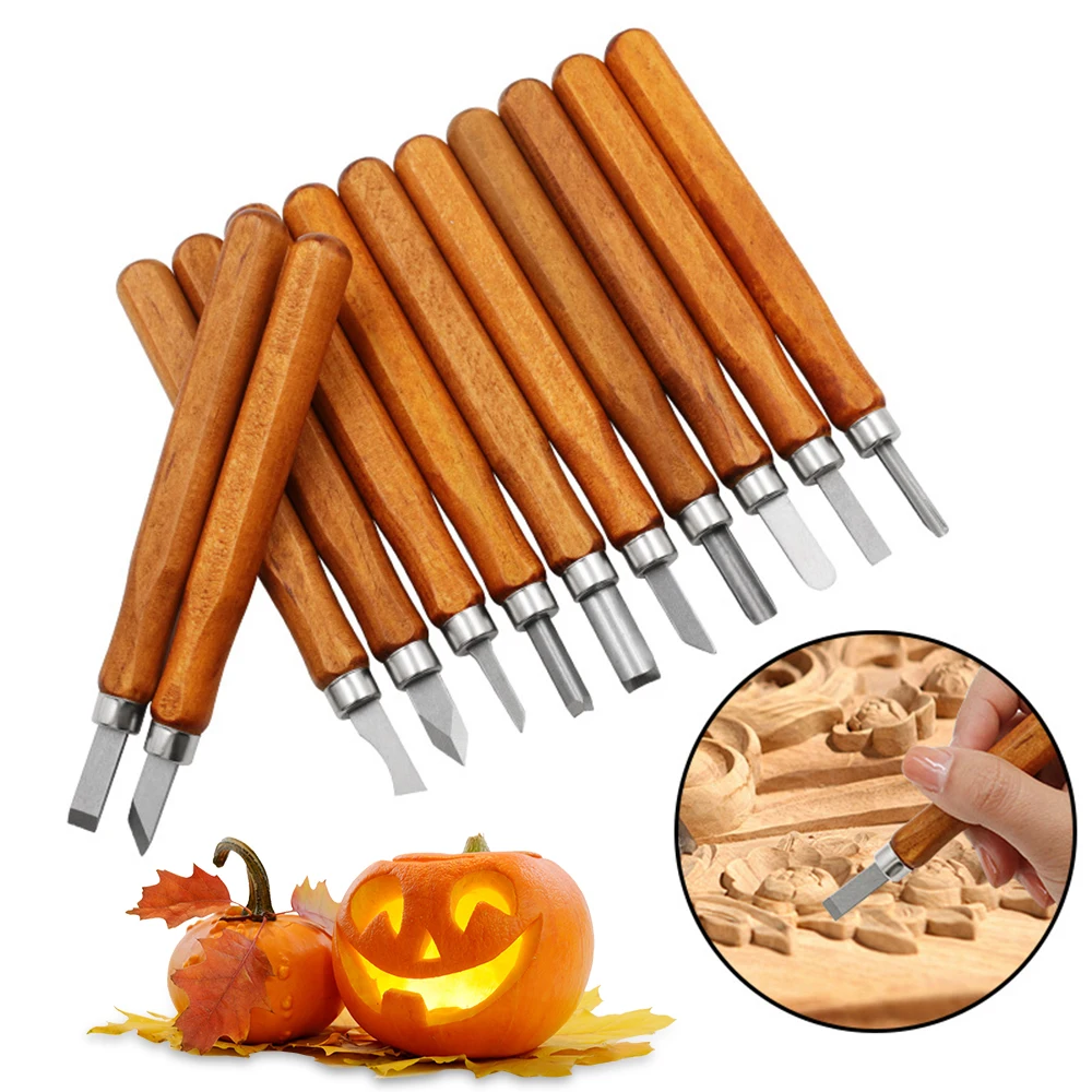 

12pcs Wood Handle Wood Carving Chisel Scalpel Tools Set Cutter Wood Carving Knife Set Hand Tool Kit for Woodworking Engraving