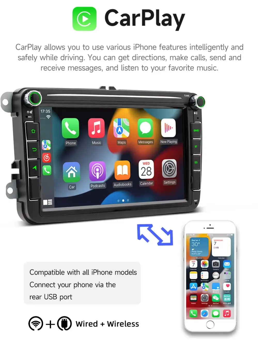 8”Car Stereo Radio For Volkswagen Skoda Seat 2003-2016 Wireless Carplay Android Auto Mirrorlink MP5 Multimedia Player Head Unit