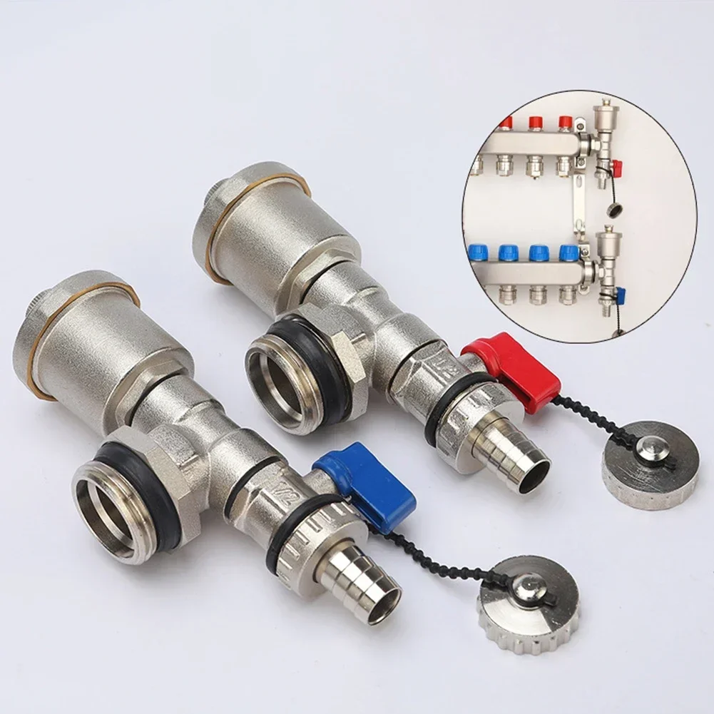 One Pair/DN25 Nickel-Plated Manifold Adjustable End Set With Drain And Air Vent Valve Used In Underfloor Heating System