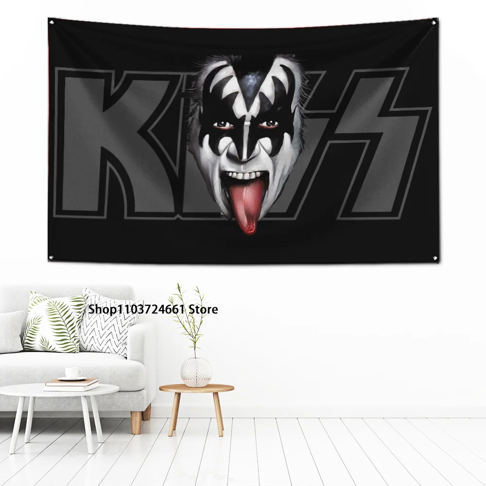 60x90cm Rock Band Kiss Flag Polyester Digital Printing Banner for Garage Wall Art Out Door Decoration