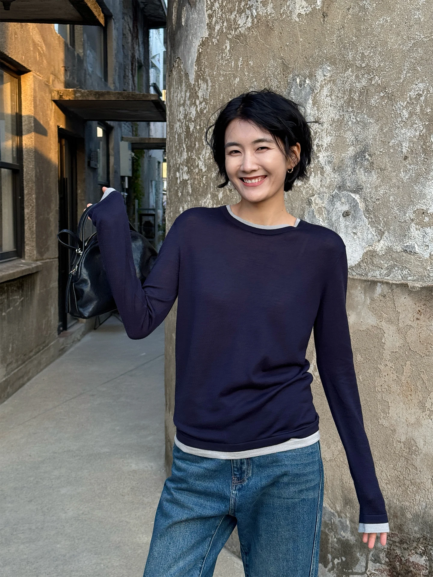 

Женская шерстяная вязаная базовая кофта Langqing с круглым вырезом и длинным рукавом, весенняя новинка, повседневная, свободного кроя, мягкая, удобная, для ношения под одеждой.