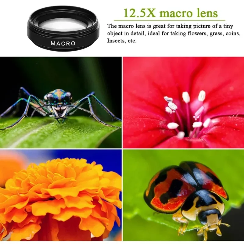 Mobile Phone Lens 2-in-1 Function, 0.45X Wide-angle Lens and 12.5X Macro HD Camera Lens, Universal, for Smartphone Portable